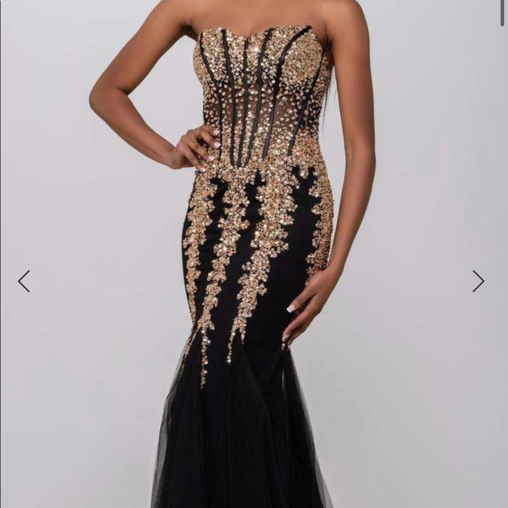 JOVANI Black and Gold Dress